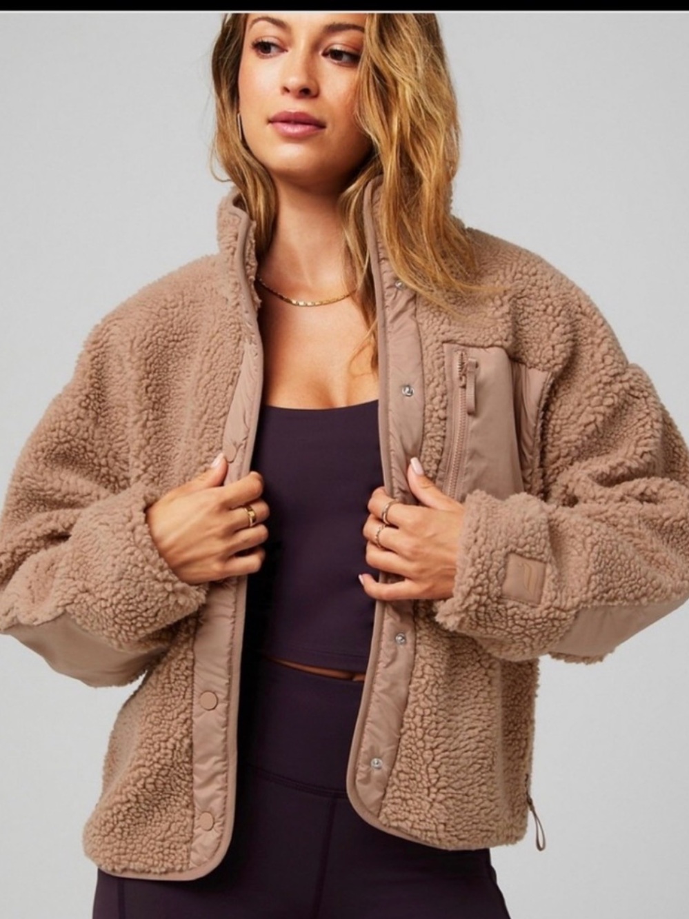 Fabletics Tan teddy cropped jacket size XS NWT*